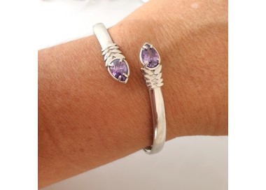 RMB|RomaBijoux | SILVER 925: Woman slave bracelet open contrarie purple zircon drop 4 griffe