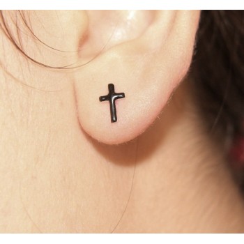 RMB|925 silver and black enamel cross earrings romabijoux