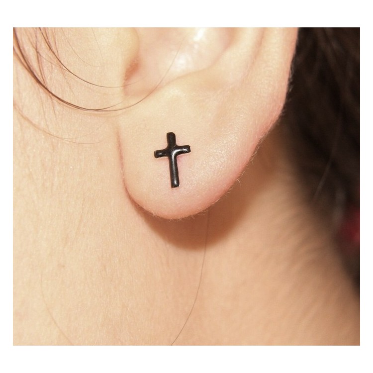 RMB|925 silver and black enamel cross earrings romabijoux