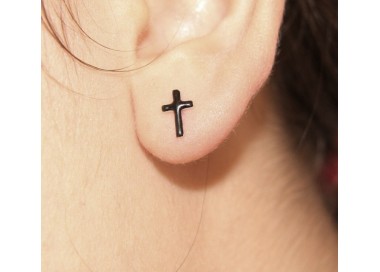 RMB|925 silver and black enamel cross earrings romabijoux
