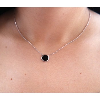 RMB|NALBORI collier donna argento 925 onice nero bottone 12,5 mm