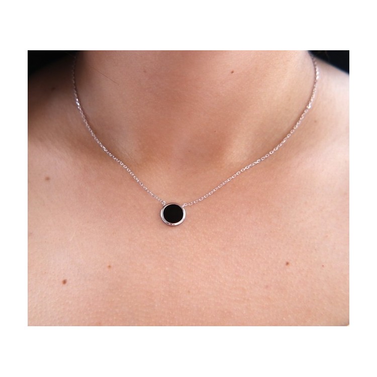 RMB|NALBORI collier donna argento 925 onice nero bottone 12,5 mm