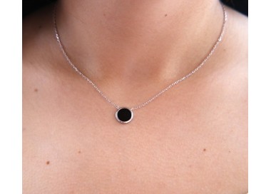 RMB|Collier Silver 925 for woman black onyx stone button 12.5 mm nalbori