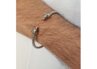 RMB|bracciale argento 925 lupo da uomo rigido linea Cable di NALBORI