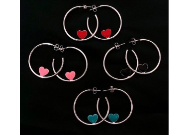 RMB|orecchini argento 925 a cerchio con cuore smaltato 3,5 cm di NALBORI