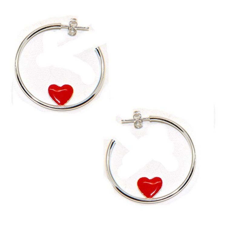RMB|925 silver hoop earrings with enameled heart 3.5 cm nalbori