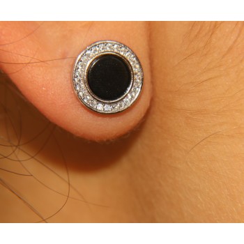 RMB|NALBORI 925 silver stud earrings onyx and zircons 12 mm