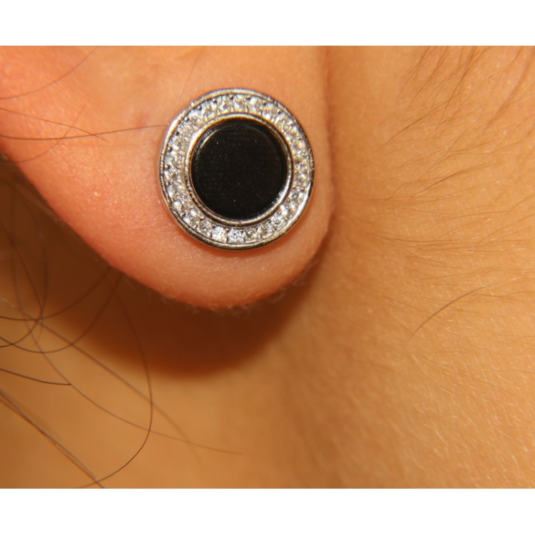 RMB|NALBORI 925 silver stud earrings onyx and zircons 12 mm
