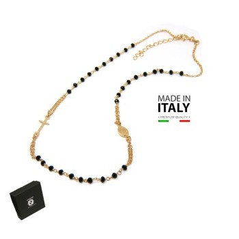 RMB|necklace rosary in 925 silver plated yellow gold with black crystal choker