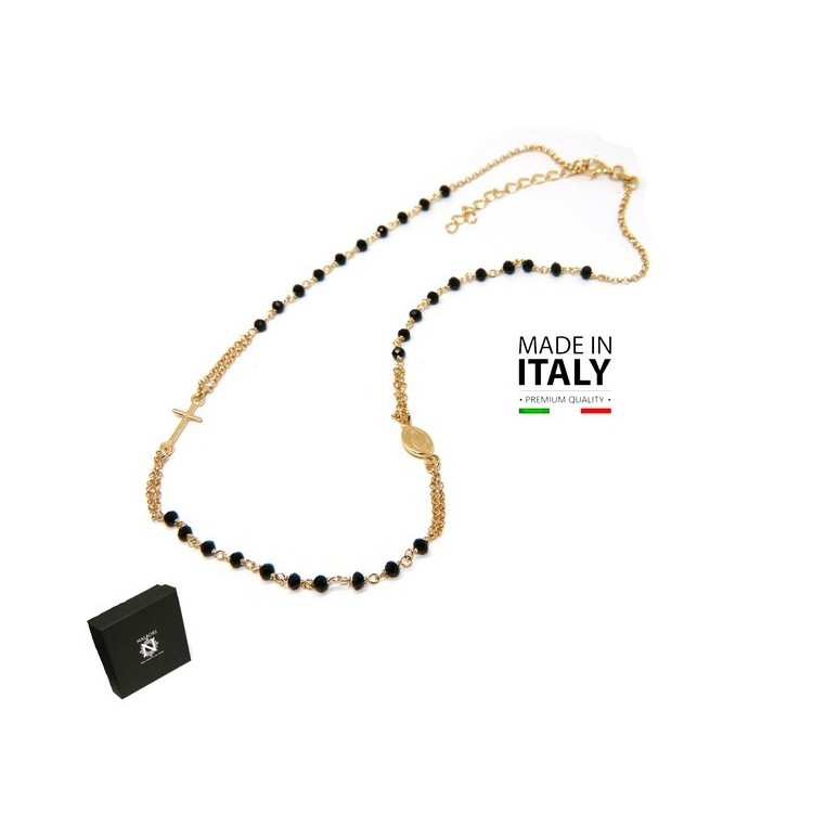RMB|necklace rosary in 925 silver plated yellow gold with black crystal choker