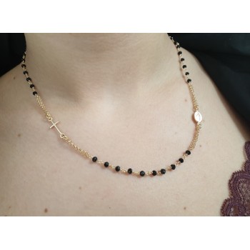 RMB|necklace rosary in 925 silver plated yellow gold with black crystal choker