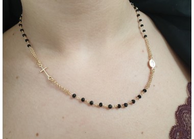 RMB|necklace rosary in 925 silver plated yellow gold with black crystal choker