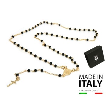 RMB|collana argento 925 bagno oro giallo rosario a Y cristallo nero