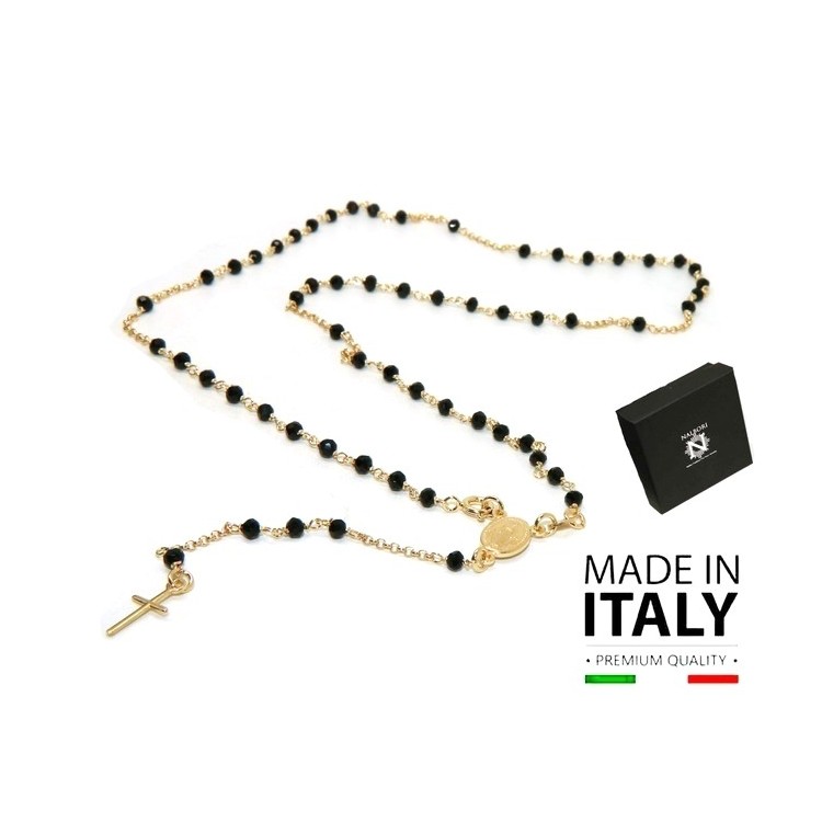 RMB|necklace 925 silver yellow gold plated Y rosary black crystal