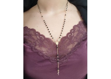 RMB|collana argento 925 bagno oro giallo rosario a Y cristallo nero NALBORI