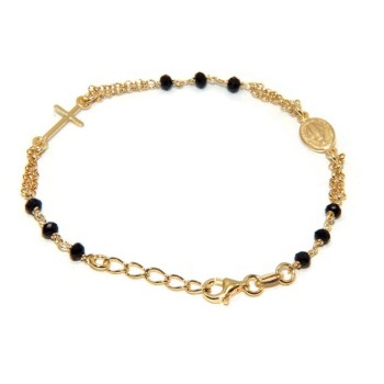 RMB|NALBORI Rosary bracelet in 925 silver, yellow gold plated and black crystal