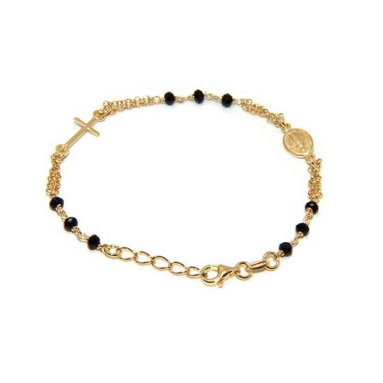 RMB|NALBORI Rosary bracelet in 925 silver, yellow gold plated and black crystal
