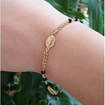 RMB|NALBORI Rosary bracelet in 925 silver, yellow gold plated and black crystal
