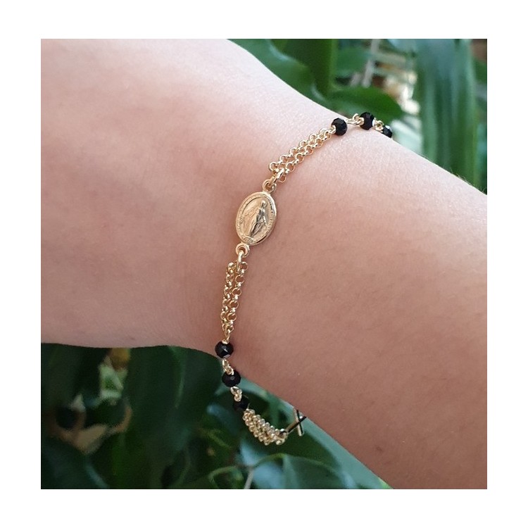 RMB|NALBORI Rosary bracelet in 925 silver, yellow gold plated and black crystal