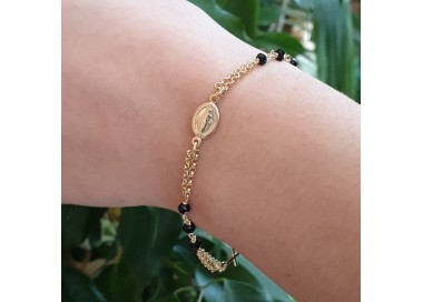 RMB|NALBORI Rosary bracelet in 925 silver, yellow gold plated and black crystal