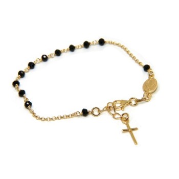 RMB|Bracciale rosario in Argento 925 bagno oro giallo croce a ciondolo NALBORI