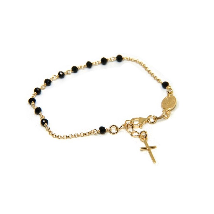 RMB|Bracciale rosario in Argento 925 bagno oro giallo croce a ciondolo NALBORI