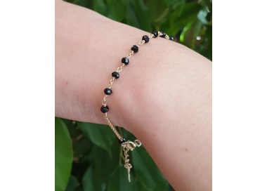 RMB|Bracciale rosario in Argento 925 bagno oro giallo croce a ciondolo NALBORI