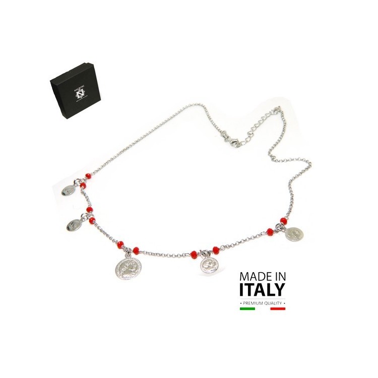 RMB|NALBORI Necklace 925 silver coins red crystal coins