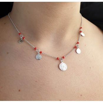 RMB|NALBORI Necklace 925 silver coins red crystal coins