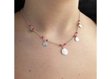 RMB|NALBORI Necklace 925 silver coins red crystal coins