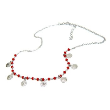 RMB|NALBORI Collana Argento 925 monetine cristallo rosso marsigliesi