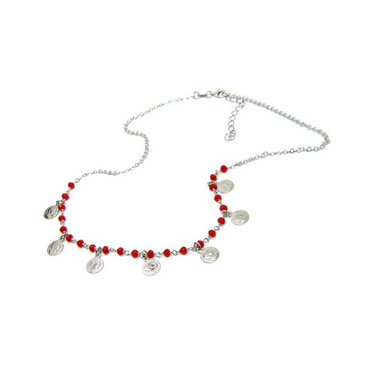 RMB|NALBORI Collana Argento 925 monetine cristallo rosso marsigliesi