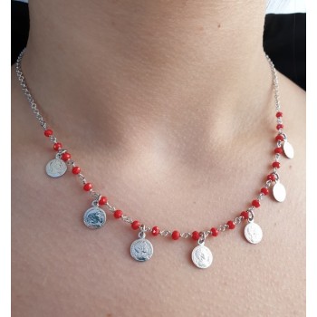 RMB|NALBORI Necklace 925 silver coins red crystal Marseille