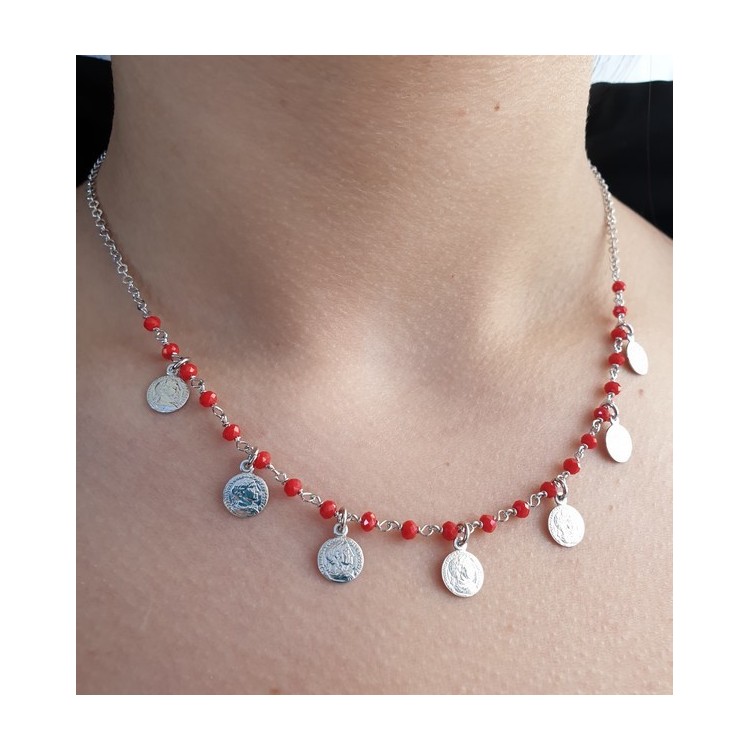 RMB|NALBORI Necklace 925 silver coins red crystal Marseille
