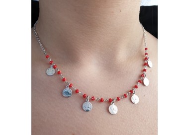 RMB|NALBORI Collana Argento 925 monetine cristallo rosso marsigliesi