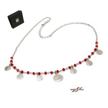 RMB|NALBORI Woman necklace 925 silver red crystal large and small coins