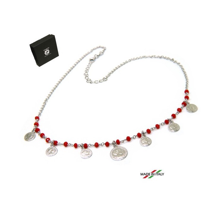 RMB|NALBORI Collana Argento 925 moneta cristallo rosso marsigliesi monetine