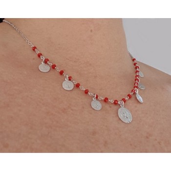 RMB|NALBORI Woman necklace 925 silver red crystal large and small coins
