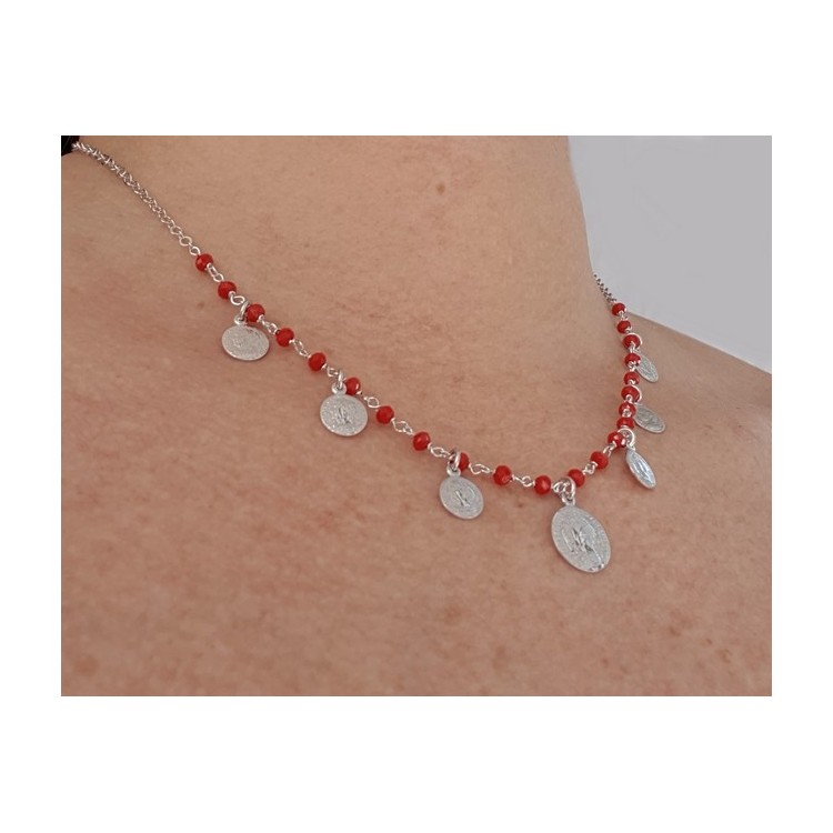 RMB|NALBORI Woman necklace 925 silver red crystal large and small coins