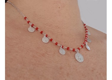 RMB|NALBORI Collana donna argento 925 moneta cristallo rosso e monetine