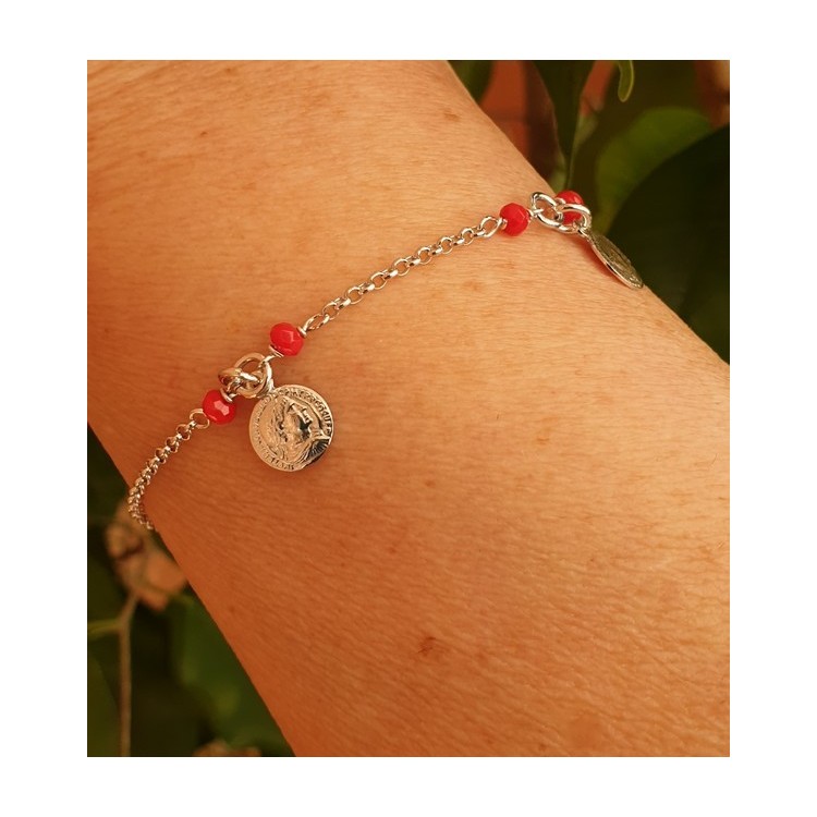 RMB|NALBORI Bracelet Silver 925 red crystal with coin pendants