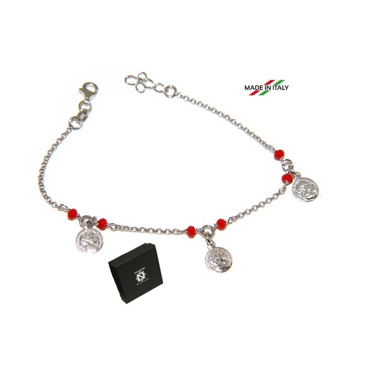 RMB|NALBORI Bracciale Argento 925 cristallo rosso con ciondoli monete