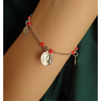 RMB|NALBORI Woman bracelet Silver 925 red crystal ancient coin