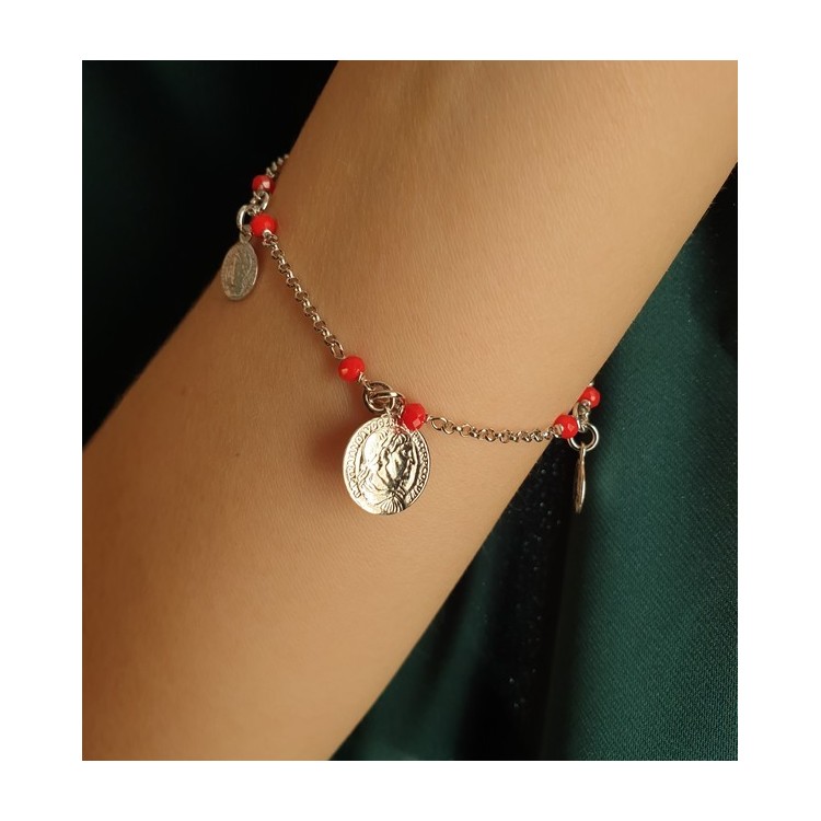 RMB|NALBORI Bracciale donna Argento 925 cristallo rosso moneta monetine