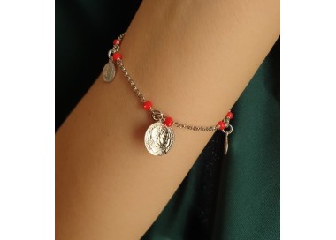 RMB|NALBORI Woman bracelet Silver 925 red crystal ancient coin