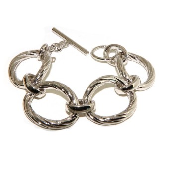 RMB|Bronzo anallergico placcato oro bianco, grande bracciale donna con ovali torchon