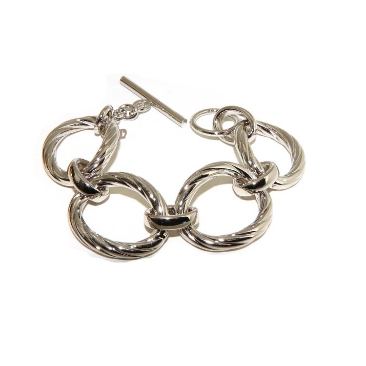 RMB|Bronzo anallergico placcato oro bianco, grande bracciale donna con ovali torchon