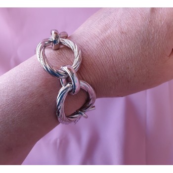 RMB|Bronzo anallergico placcato oro bianco, grande bracciale donna con ovali torchon