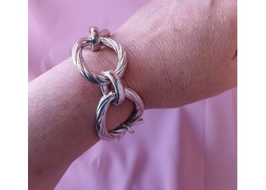 RMB|Bronzo anallergico placcato oro bianco, grande bracciale donna con ovali torchon