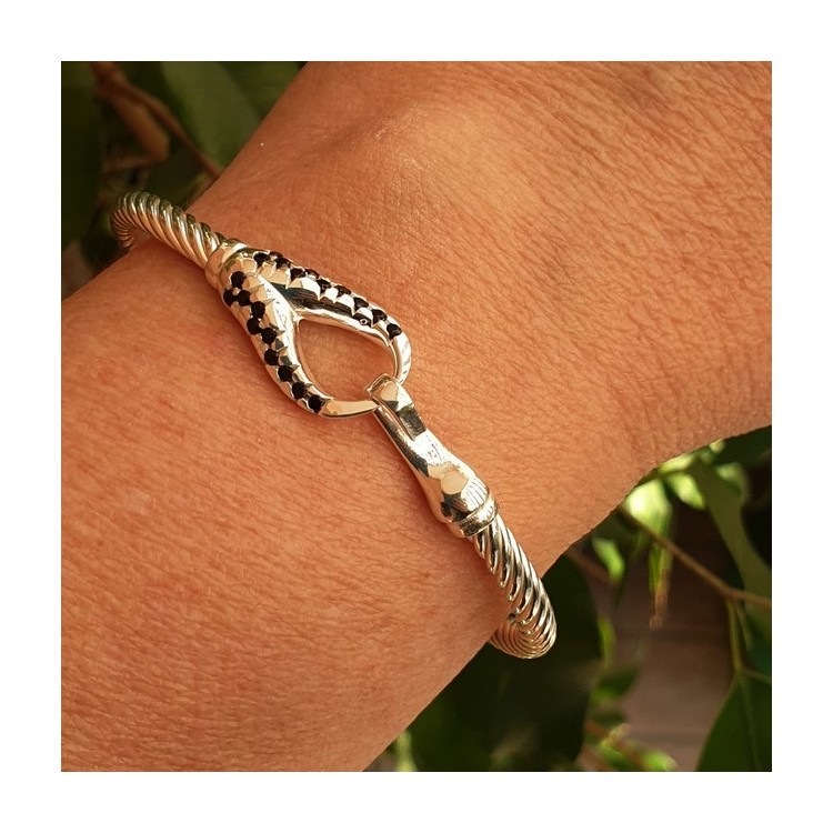 RMB|NALBORI cable bracciale argento 925 gancio e zirconi neri